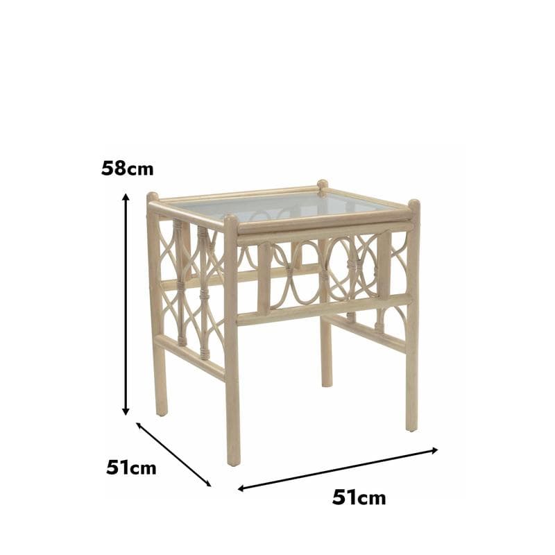 Morley Handcrafted Rattan Lamp Table with Glass Top