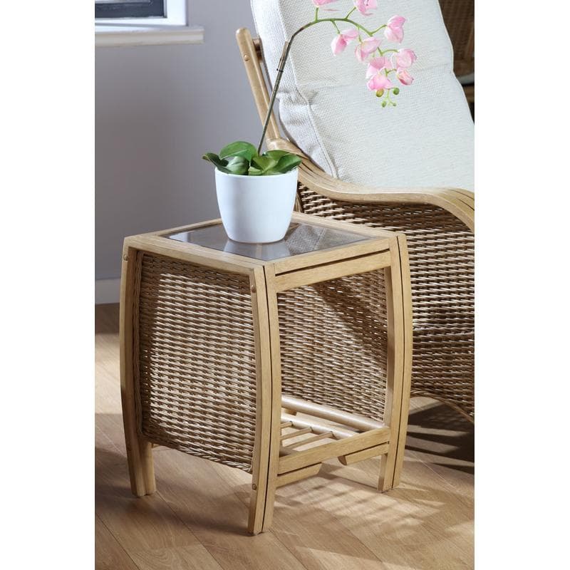 Centurion Lamp Table - Modern Wicker & Glass Design